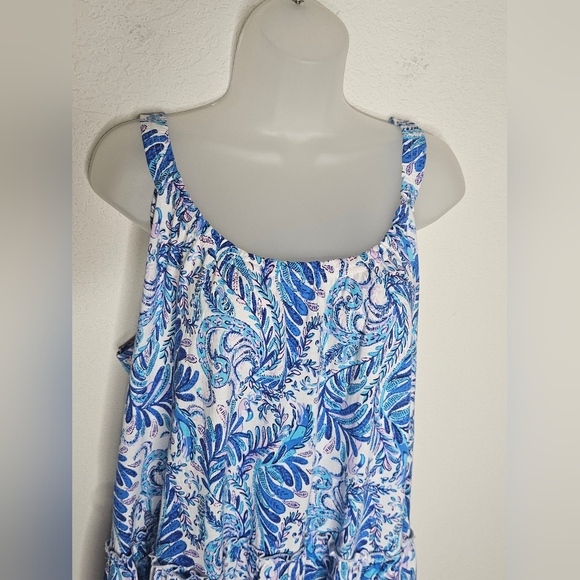 Lilly Pulitzer Loro Mini Dress Baha Blue Bird Ruffle Tank Straps Tiered Hem XL - Picture 4 of 11